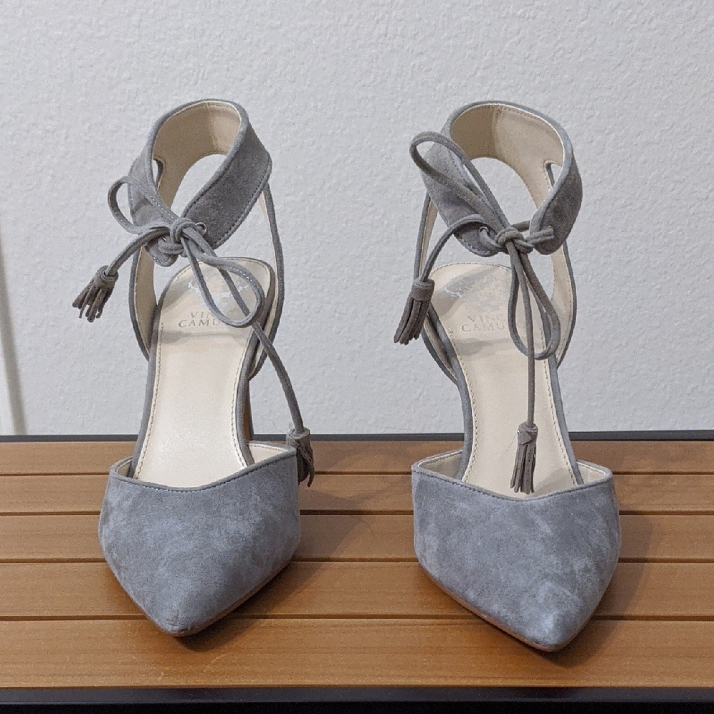Vince Camuto Gray Suede Stiletto Heels with Ankle Strap